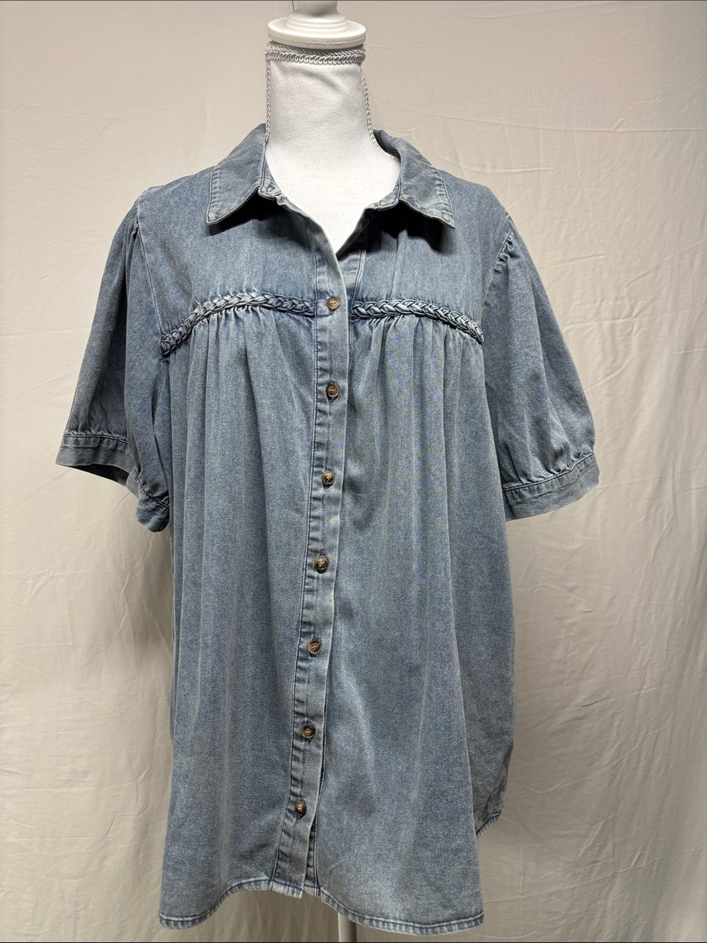 Jane and Delancey Light Blue Washed Denim Button-Front Top